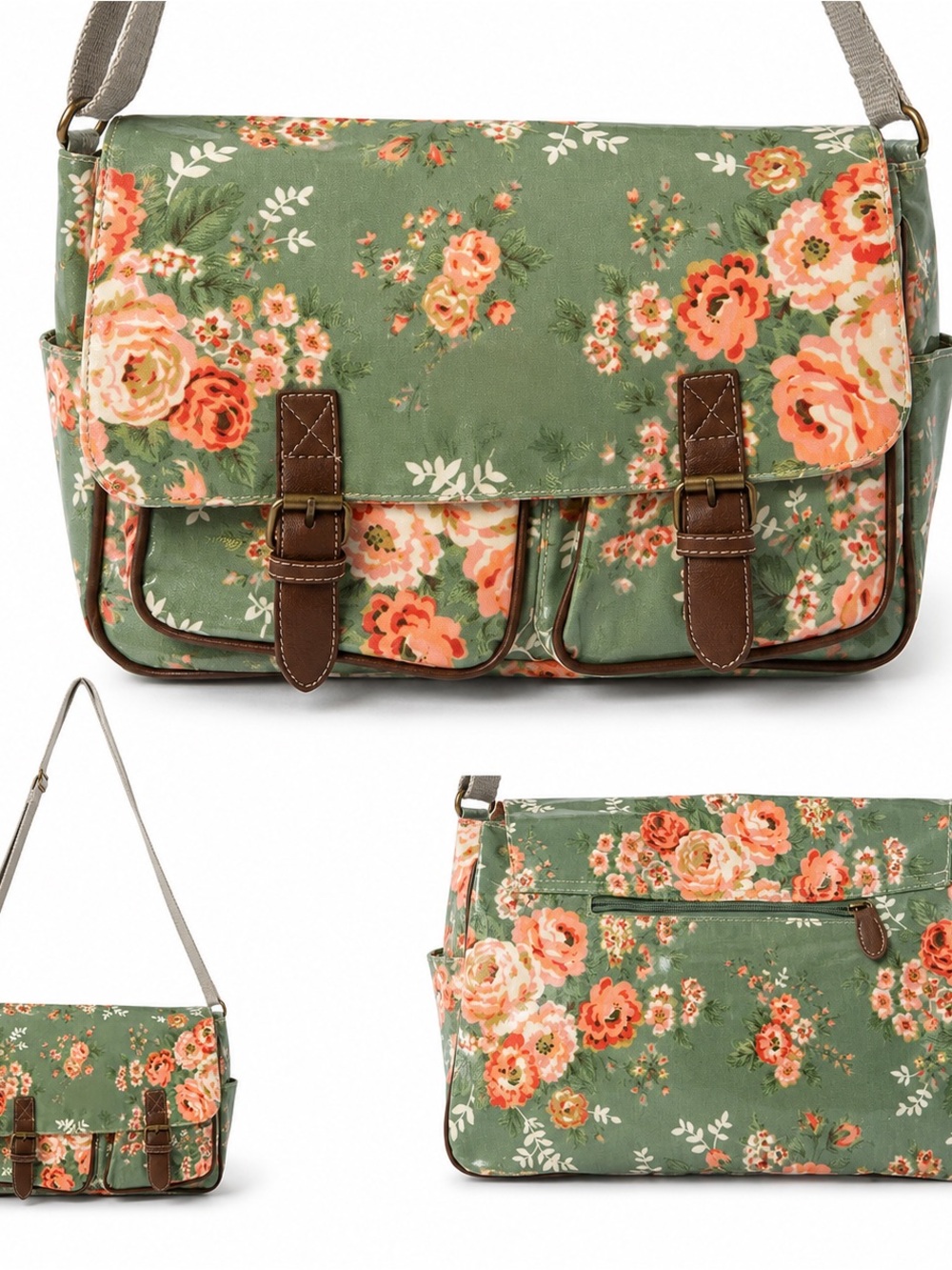 Candy Flowers Floral Coated Canvas Messenger Bag Crossbody Satchel